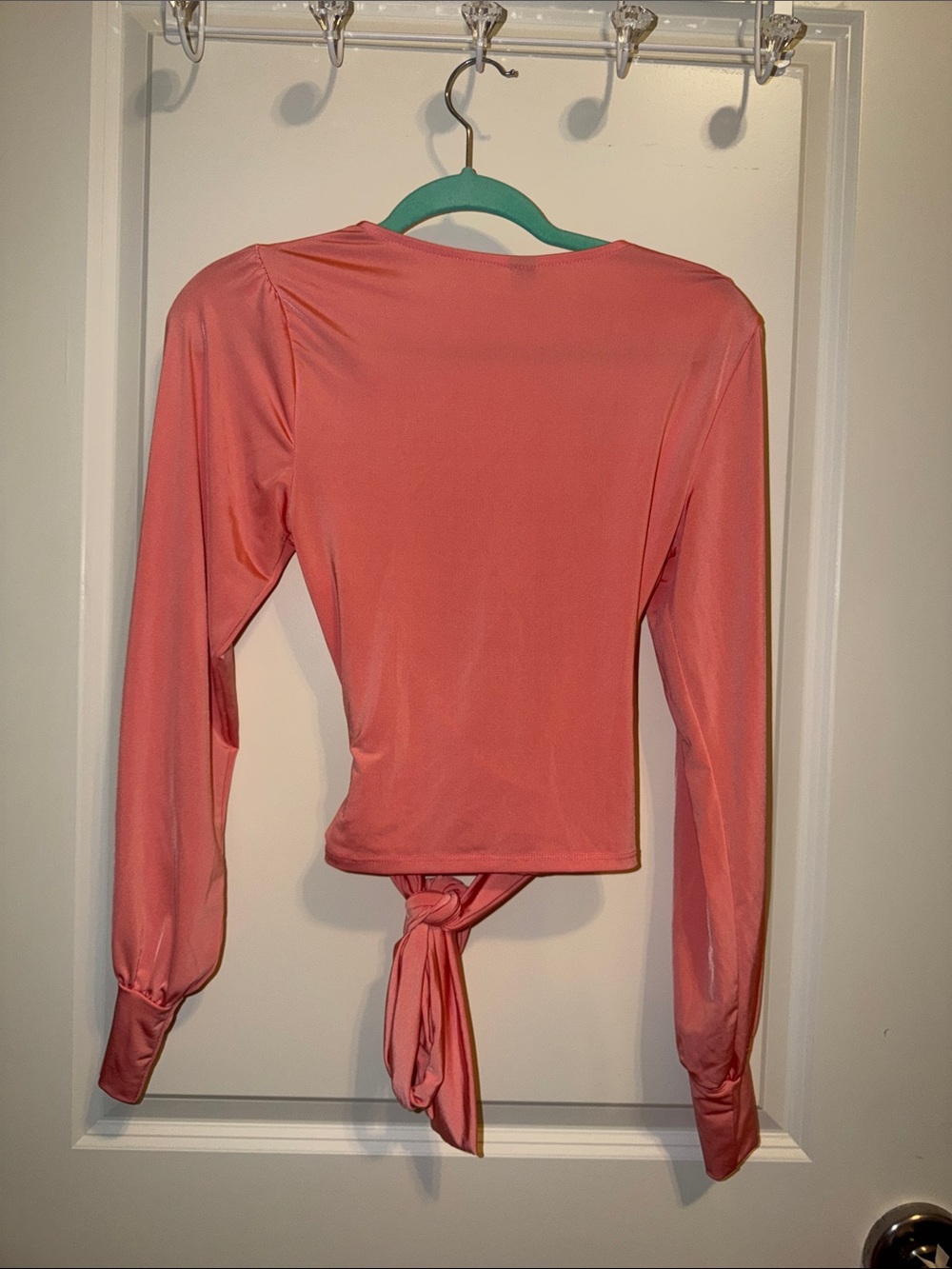 Windsor Coral Wrap Tie-Front Long Sleeve Blouse - Picture 4 of 4